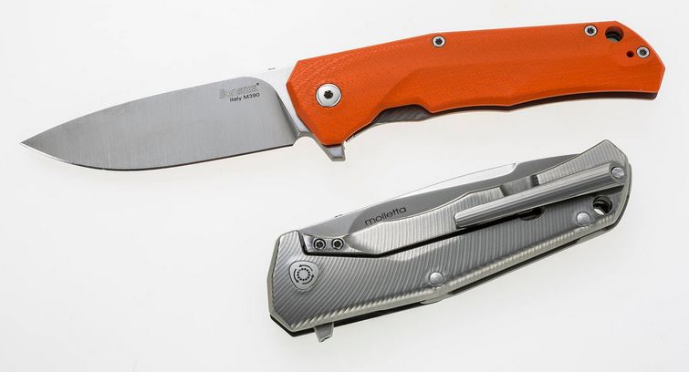 Lion Steel T.R.E. Flipper Framelock Knife, M390, Titanium/G10 Orange - Click Image to Close