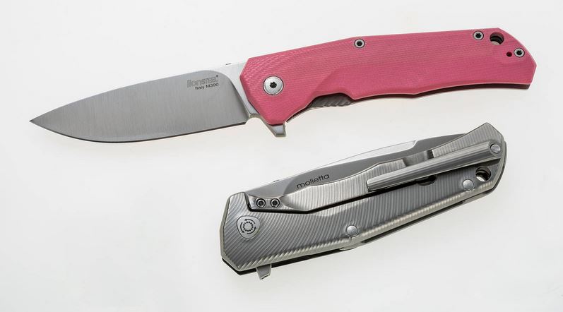 Lion Steel T.R.E. Flipper Framelock Knife, M390, Titanium/G10 Pink