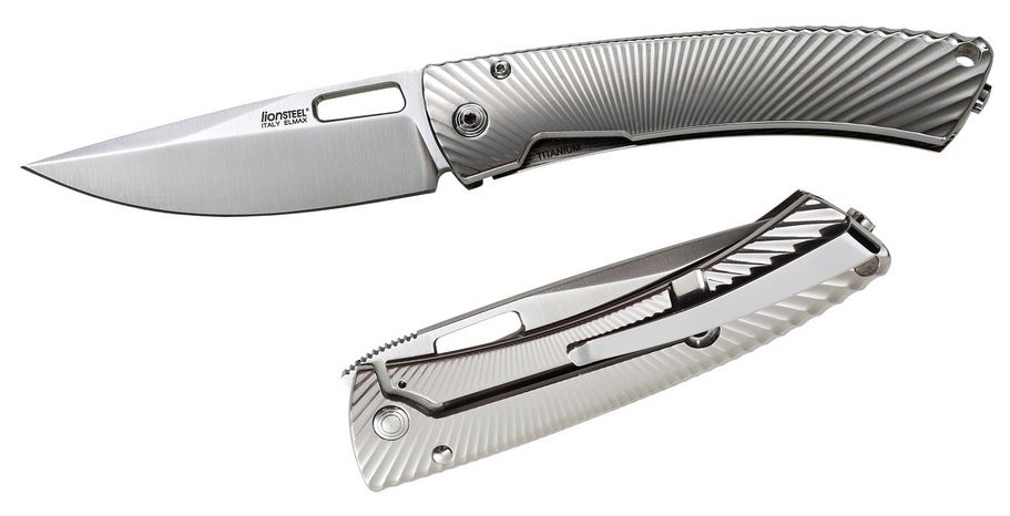Lion Steel TS1GS Framelock Folding Knife, M390, Titanium Shiny Grey