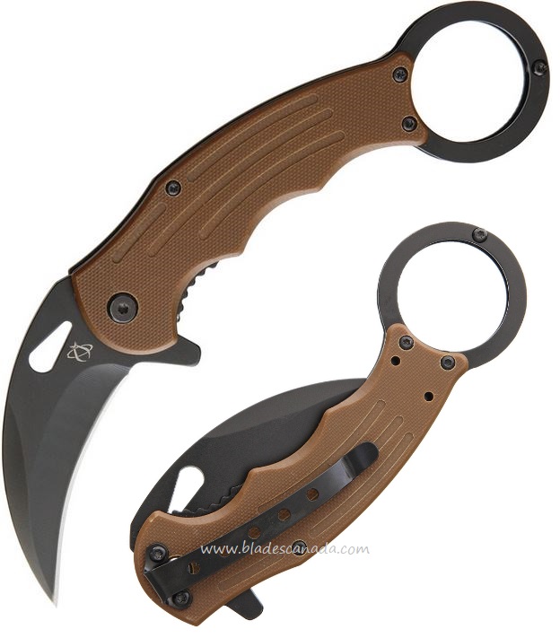 Mantis Karambit Flipper Folding Knife, G10 Coyote Brown, Assisted Opening, MK5B - Click Image to Close