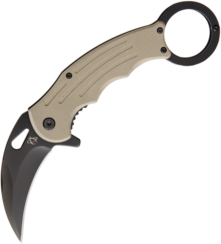 Mantis Karambit Flipper Folding Knife, G10 Desert Tan, Assisted Opening, MK5T