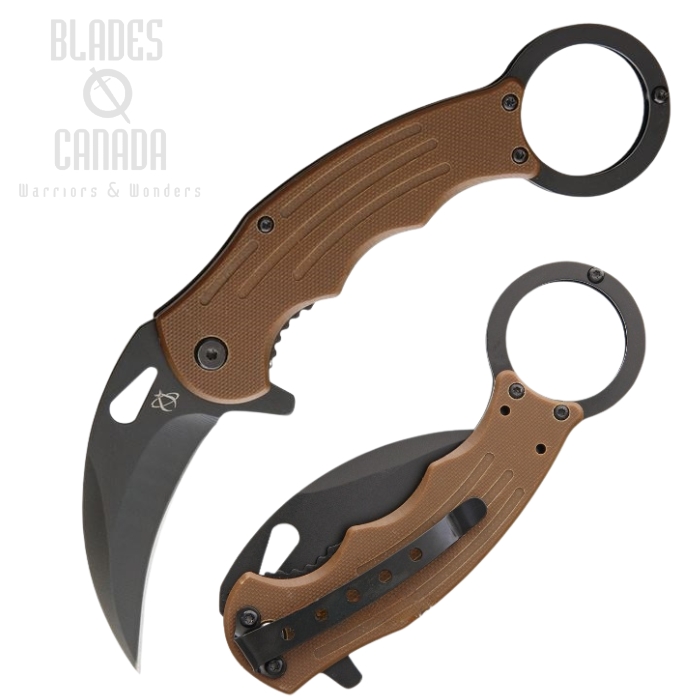 Mantis Karambit Flipper Folding Knife, G10 Coyote Brown, Assisted Opening, MK5B