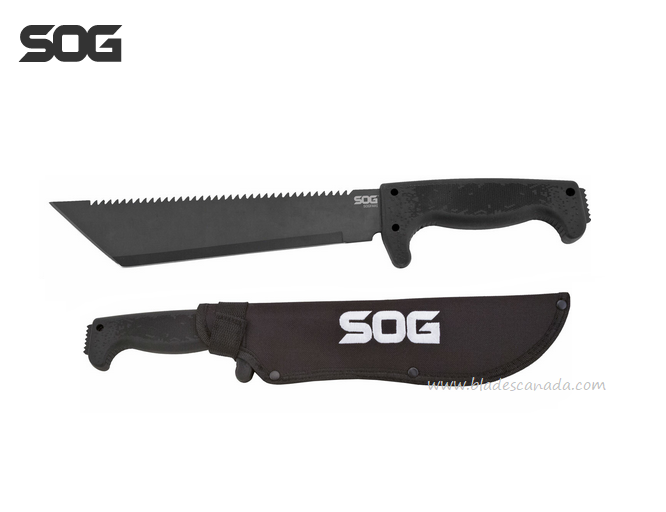 SOG Sogfari Machete, 10" Tanto Blade, Kraton Black, Nylon Sheath, MC04-N