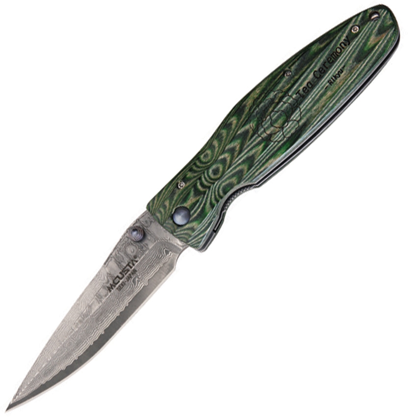 Mcusta Rikyu 'Tea Ceremony' Folding Knife, Damascus, Wood Handle, MCU184D - Click Image to Close