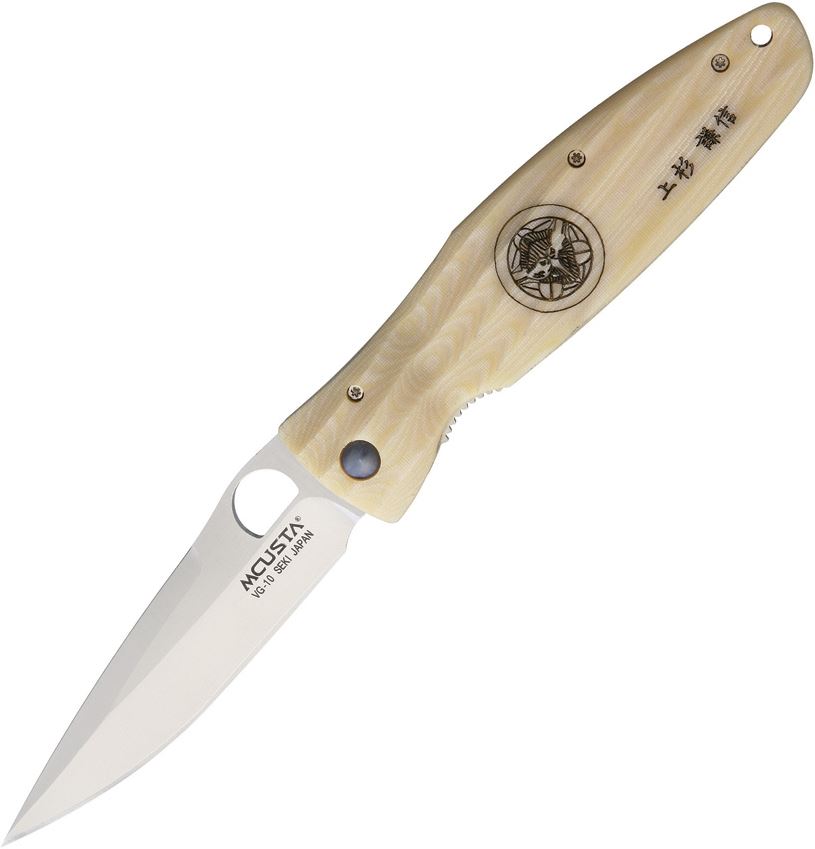 Mcusta Gunshin Folding Knife, VG10, Micarta White, MCU185