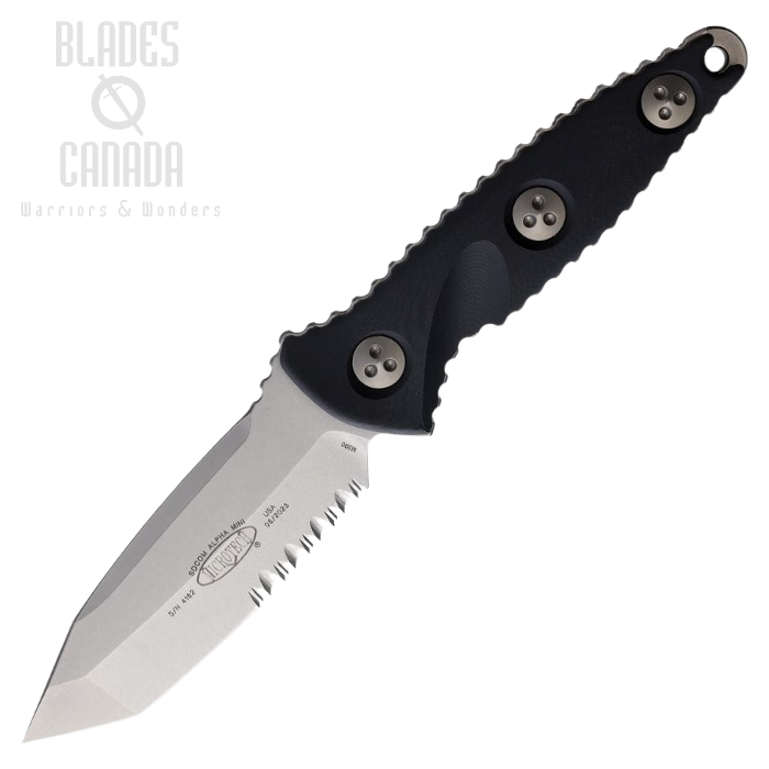 Microtech Mini Socom Alpha T/E Fixed Blade Knife, M390 Stonewash Partially Serrated, G10 Black, MCT114-M11