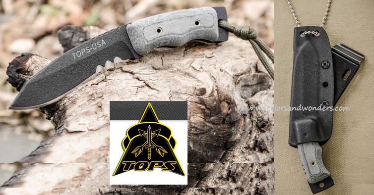 TOPS Mini Eagle Fixed Blade Knife, 1095 Carbon 3", Micarta, Kydex Sheath, MINE-01 - Click Image to Close