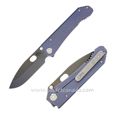 (Discontinued) Medford 187 Deployment Framelock Folding Knife, D2 DP Black PVD, Titanium Blue Ano - Click Image to Close