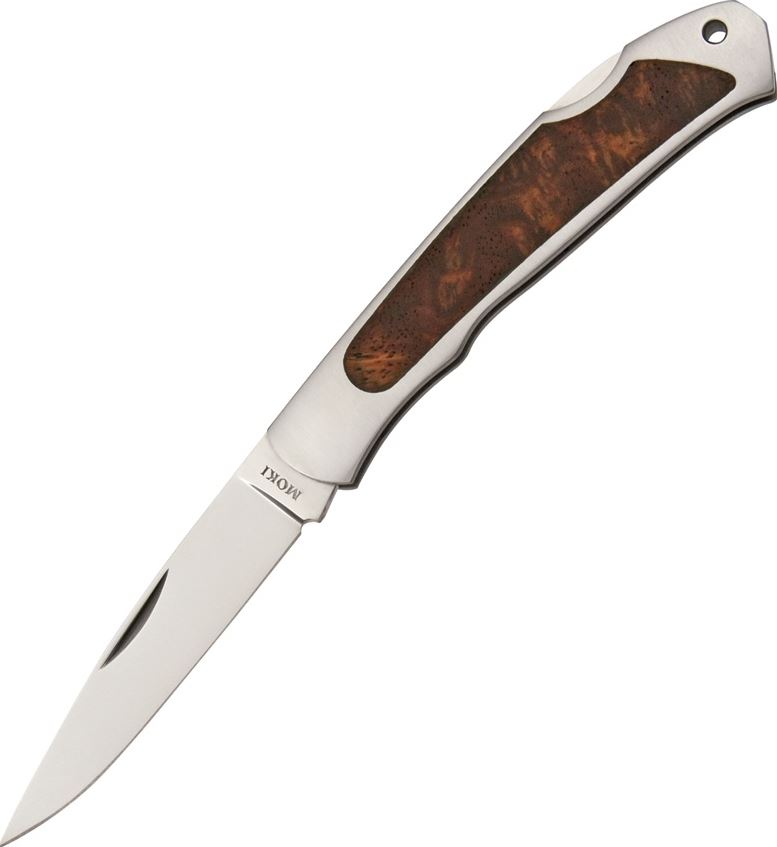 Moki Ezo Red Fox Folding Knife, AUS 8, Quince Wood, 610J - Click Image to Close