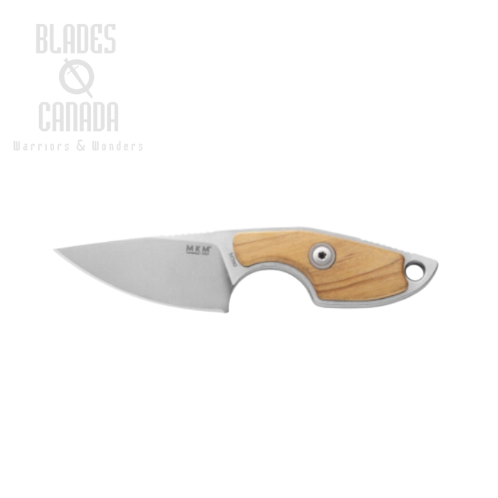 MKM Maniago Mikro 1 Fixed Blade Knife, M390 Satin, Olive Wood Handle, Leather Sheath, MR01-O