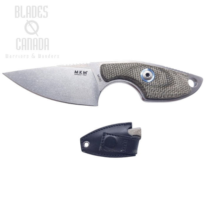 (image for) MKM Maniago Knives Mikro 1 M390 Steel, Green Micarta Handle, Leather Sheath, MR01-GC