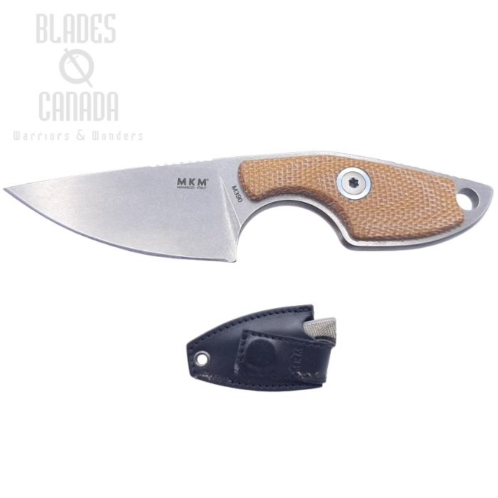 (image for) MKM Maniago Knives Mikro 1 M390 Steel, Natural Micarta Handle, Leather Sheath, MR01-NC