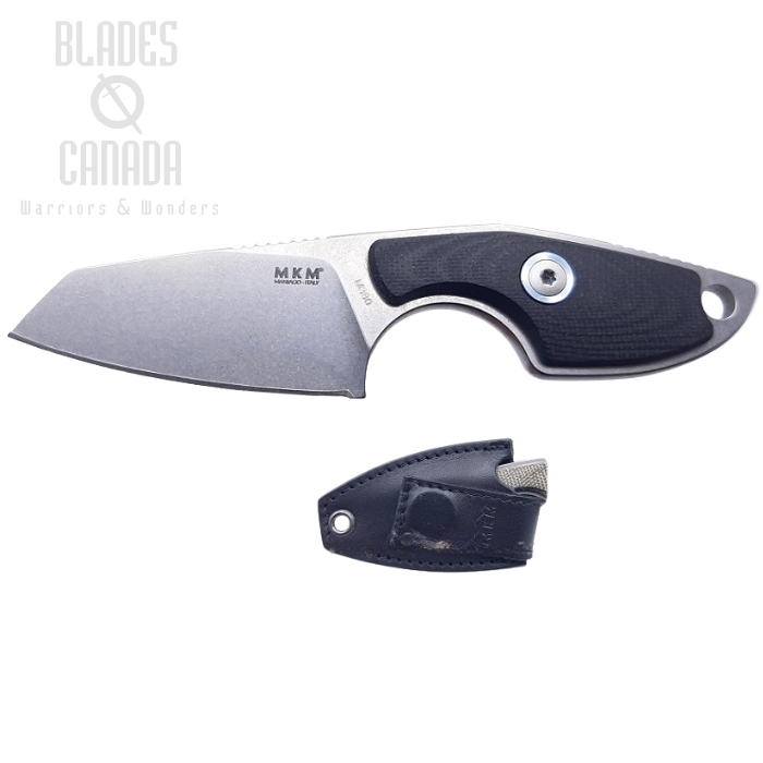 (image for) MKM Maniago Knives Mikro 2, M390 Steel Sheepsfoot Black G10, Leather Sheath, MR02-GBK