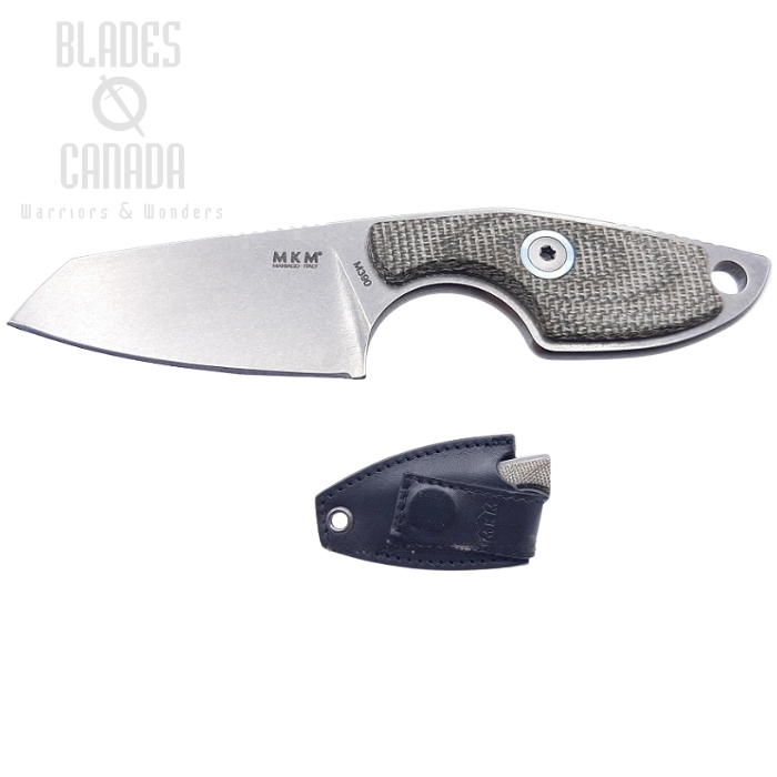 (image for) MKM Maniago Knives Mikro 2, M390 Steel Sheepsfoot Green Micarta, Leather Sheath, MR02-GC