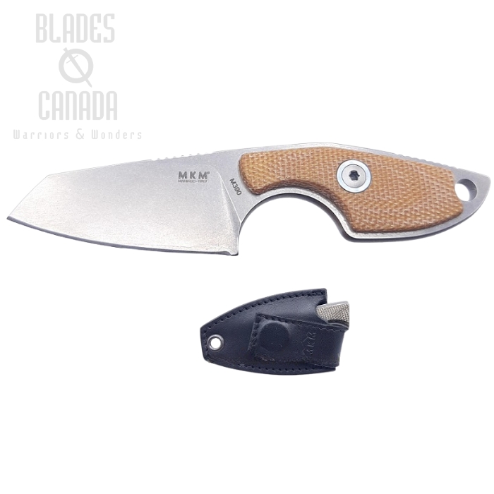 (image for) MKM Maniago Knives Mikro 2, M390 Steel Sheepsfoot Natural Micarta, Leather Sheath, MR02-NC