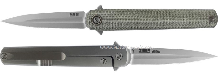 MKM Flame Framelock Dagger Flipper M390 - Green Micarta FL02-GCT