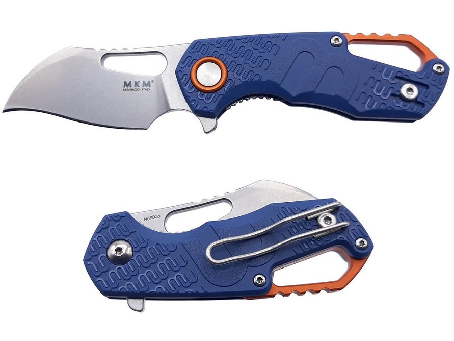 MKM Maniago Knives Isonzo Hawkbill Flipper Folder, N690Co Steel, Blue FRN, FX03-1PBL