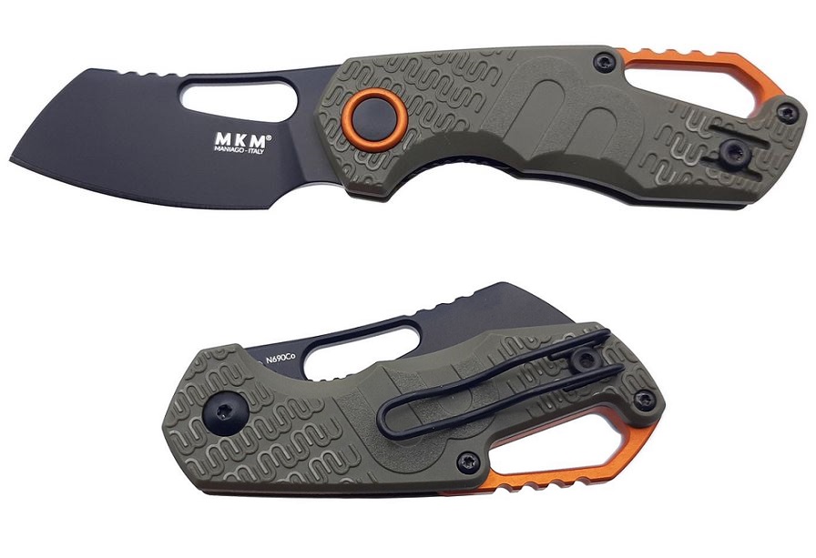 MKM Maniago Knives Isonzo Cleaver Folder, Black N690Co Blade, Brown FRN, FX03-2PGO - Click Image to Close