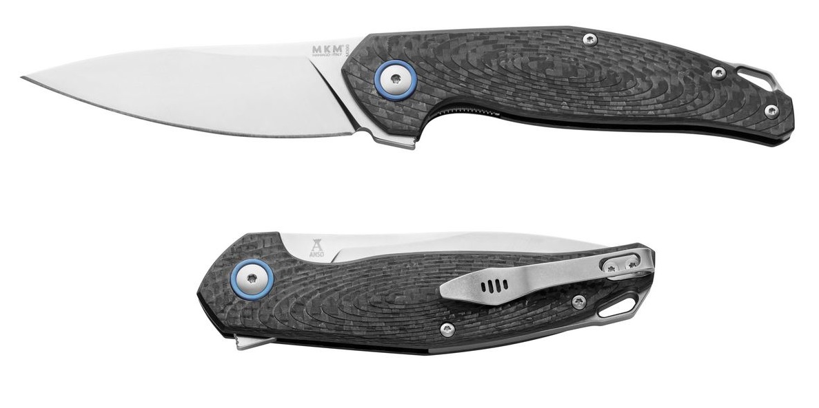 MKM Maniago Goccia Flipper Folder Satin M390 Blade, 3D Carbon Fiber Handle GC-CF