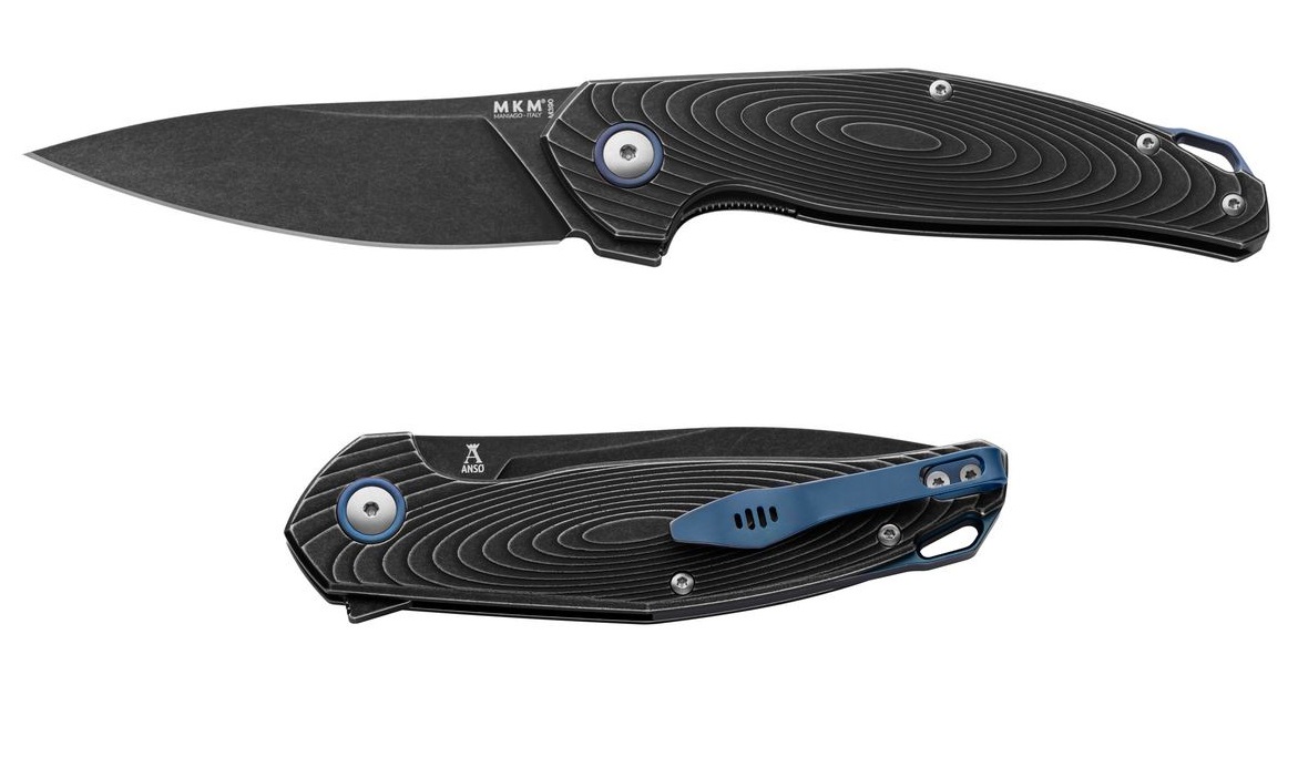 MKM Maniago Goccia Flipper Folder Black Stonewash M390 Blade, Black Stonewash 3D Titanium Handle GC-TDSW