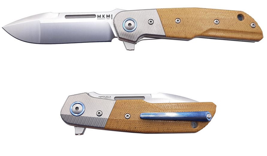 MKM Maniago Clap Flipper Folder M390 Blade, Natural Micarta Handle W/ Titanium Bolter LS01-NCT
