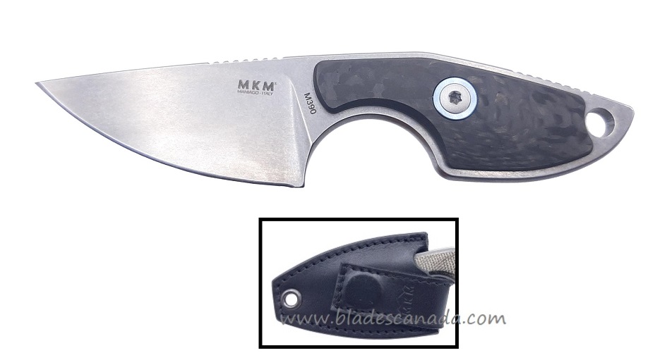 MKM Maniago Knives Mikro 1 M390 Steel, Carbon Fiber Handle, Leather Sheath, MR01-CF