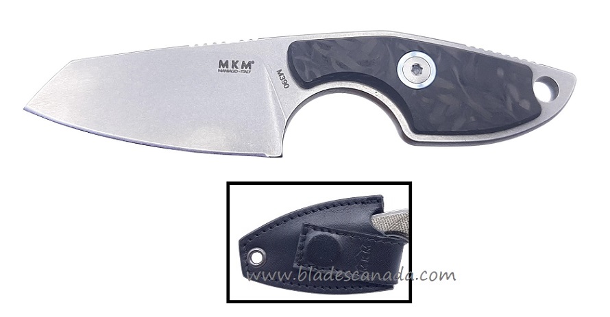 MKM Maniago Knives Mikro 2, M390 Steel Sheepsfoot Carbon Fiber, Leather Sheath, MR02-CF - Click Image to Close