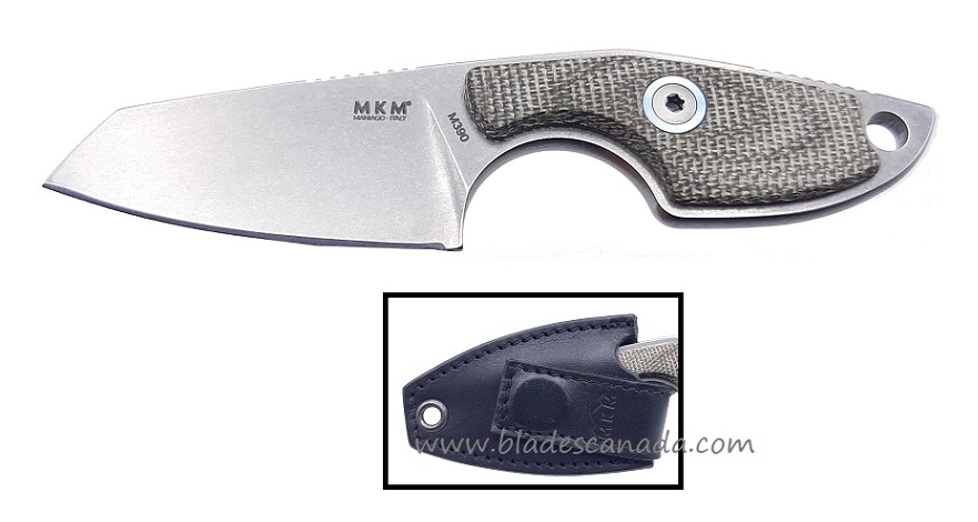 MKM Maniago Knives Mikro 2, M390 Steel Sheepsfoot Green Micarta, Leather Sheath, MR02-GC