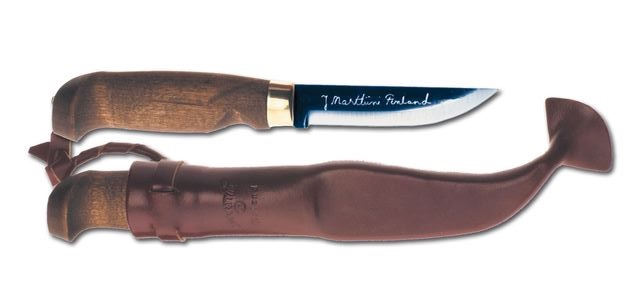 Marttiini Lynx Lumberjack Fixed Blade Knife, Curly Birch, Leather Sheath, 127012 - Click Image to Close