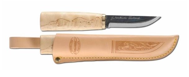 Marttiini Arctic Carving Fixed Blade Knife, Curly Birch, Leather Sheath, 535010
