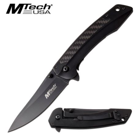 Mtech 1013BK Flipper Folding Knife, Carbon Fiber Black