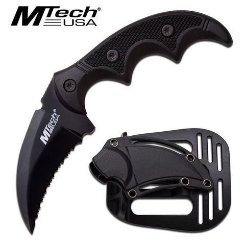 MTech 2063BK Mini Karambit Fixed Blade Knife, Black Serrated Blade - Click Image to Close