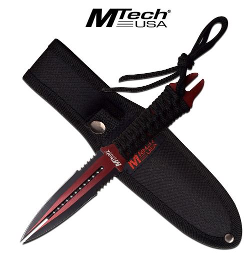 MTech 2075RD Fixed Blade Knife, Red Cord Wrapped, Nylon Sheath