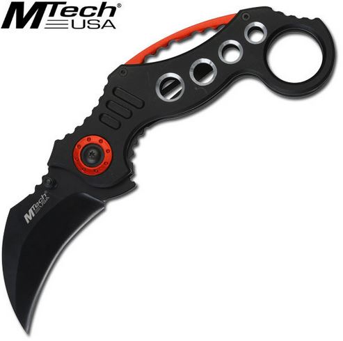 MTech 529BK Folding Spine Karambit Knife, Aluminum Black/Red