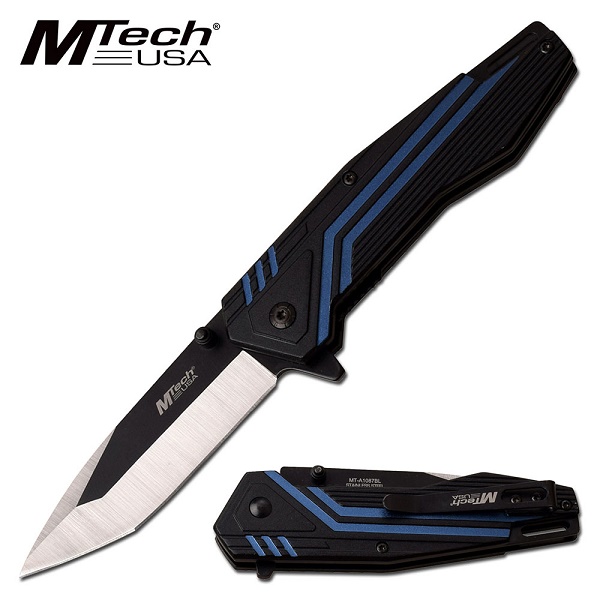 Mtech A1087BL Flipper Folding Knife, Assisted Opening, Aluminum Blue/Black - Click Image to Close