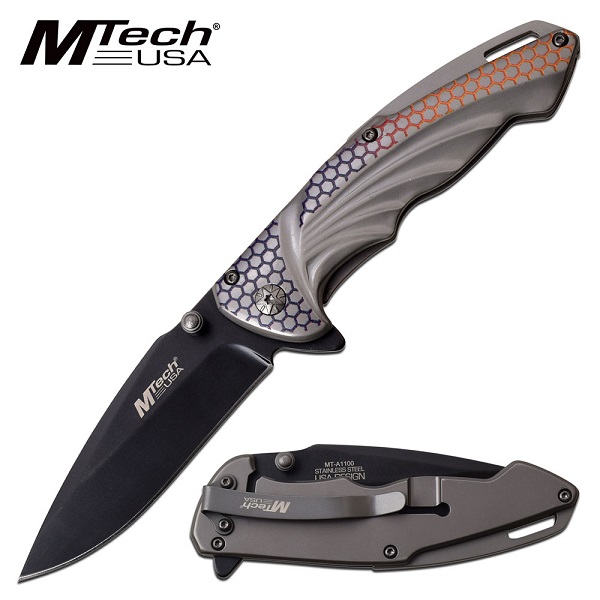 Mtech A1100GY Folding Knife, Assisted Opening, Grey/ Multi Colour - Click Image to Close