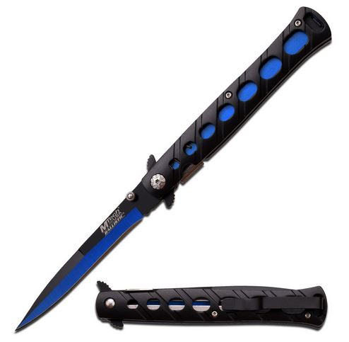 MTech A317BL Stiletto Folding Knife, Assisted Opening, Two-Tone Blue/Black