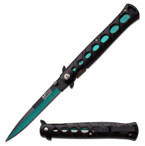 MTech A317ZG Stiletto Folding Knife, Assisted Opening, Two-Tone Green/Black