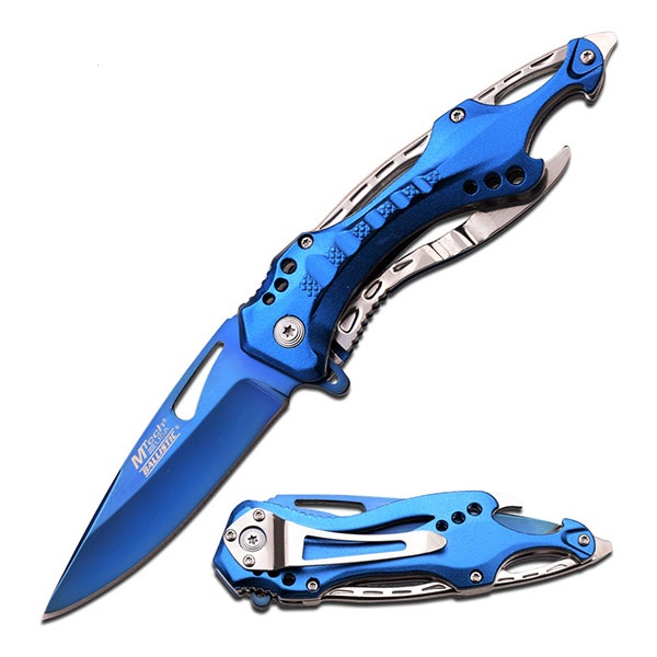 MTech A705SBL Flipper Folding Knife, Assisted Opening, Aluminum Blue