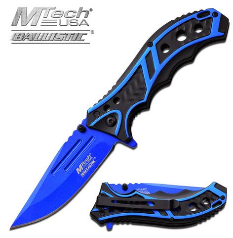 MTech A907BL Flipper Folding Knife, Assisted Opening, Aluminum Blue