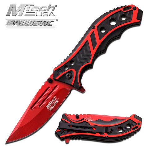 MTech A907RD Flipper Folding Knife, Assisted Opening, Aluminum Red