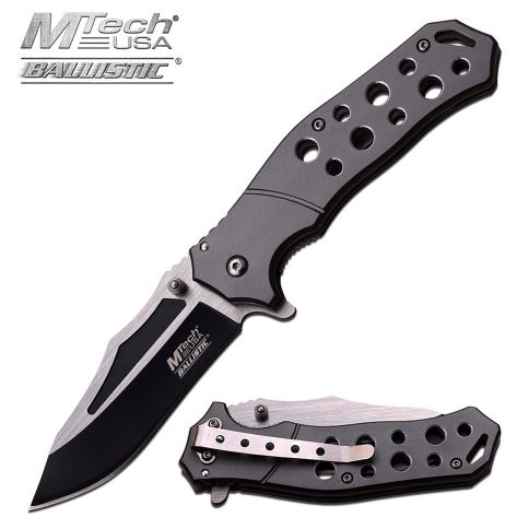 Mtech A951GY Flipper Folding Knife, Assisted Opening, Aluminum Black