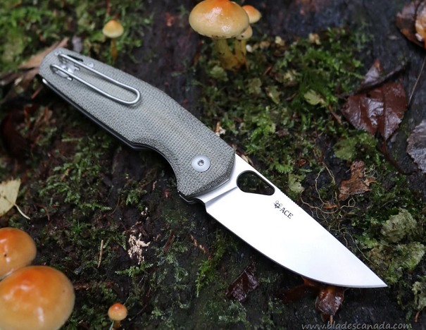 GiantMouse Ace Nimbus V2 Folding Knife, Elmax Satin, Micarta Green, NIMBUS-V2-GRN-MICARTA