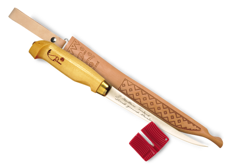 Rapala Fish n Fillet Fixed Blade Knife, Stainless, Birch Handle, Leather Sheath, NK03033