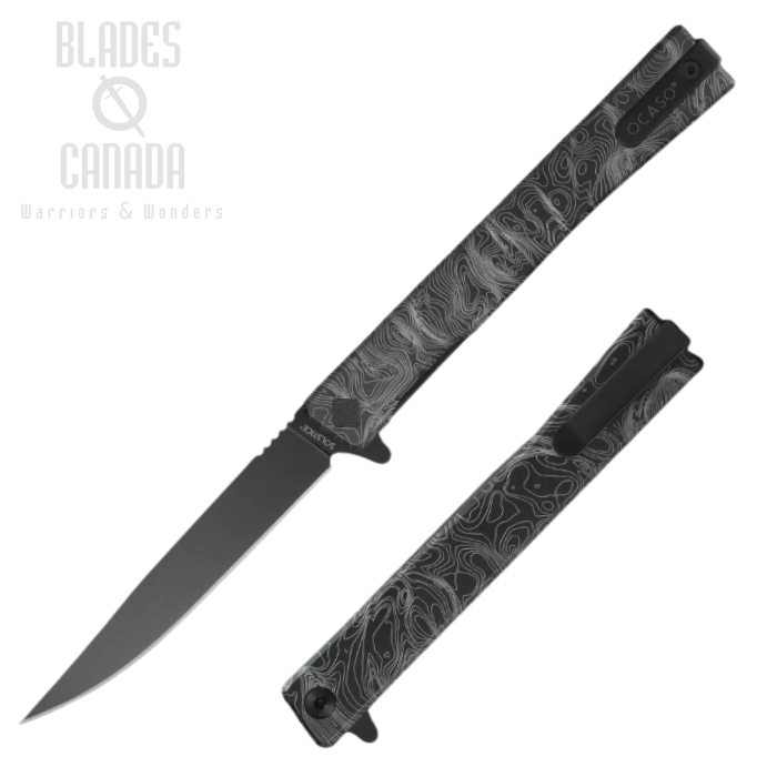 Ocaso Solstice Flipper Folding Knife, CPM S35VN Black, Titanium Engraved Topo, 10ETB (image for) Ocaso Solstice Flipper Folding Knife, CPM S35VN Black, Titanium Engraved Topo, 10ETB