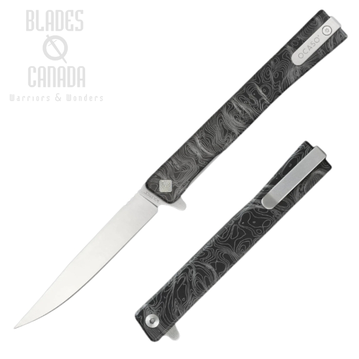 Ocaso Solstice Flipper Folding Knife, CPM S35VN Satin, Titanium Engraved Topo, 10ETS (image for) Ocaso Solstice Flipper Folding Knife, CPM S35VN Satin, Titanium Engraved Topo, 10ETS