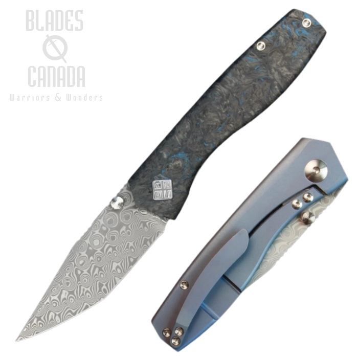 Ocaso Delos Framelock Folding Knife, Damascus, Carbon Fiber/Titanium, 12IBL (image for) Ocaso Delos Framelock Folding Knife, Damascus, Carbon Fiber/Titanium, 12IBL