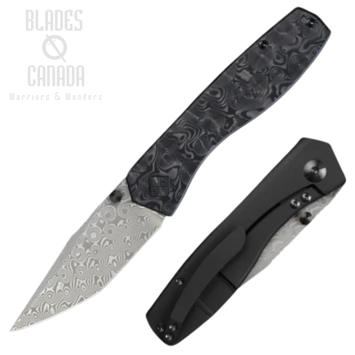 Ocaso The Delos Framelock Folding Knife, Damascus, Carbon Fiber/Titanium Black, 12IBK (image for) Ocaso The Delos Framelock Folding Knife, Damascus, Carbon Fiber/Titanium Black, 12IBK