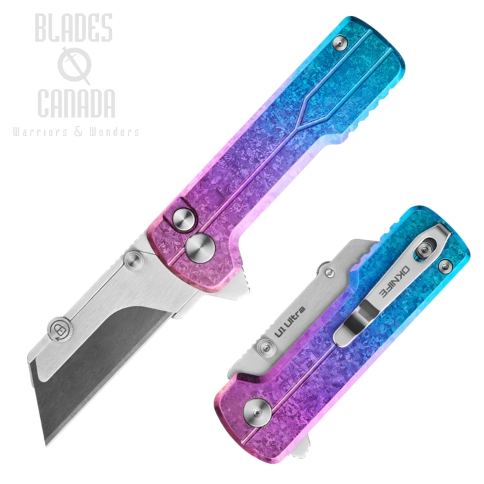 (image for) Oknife Otacle U1 Ultra Flipper Folding Knife, Button Lock, Snowflake Titanium Handle, OKNU1ULTRASFC