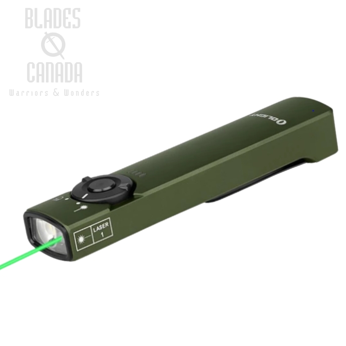 Olight Arkfeld Flat Flashlight w/Green Laser, Cool White, OD Green - 1,000 Lumens